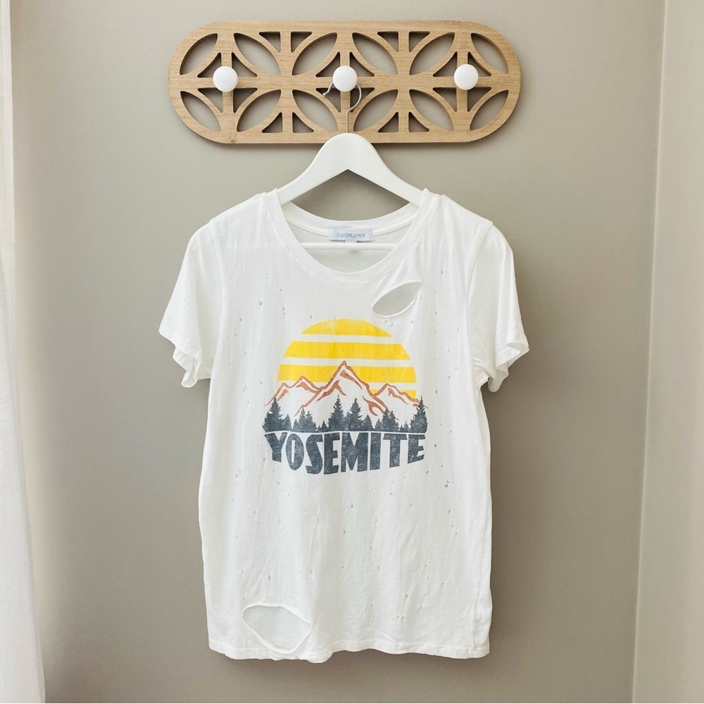 Daydreamer by Free People Distressed Yosemite Tee Shirt White Sz Small